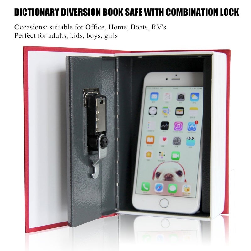Jssmst Book Safe with Combination Lock - Jssmst Home Dictionary Diversion Metal Safe Lock Box 2017, SM-BS0403S, red small - Image 2